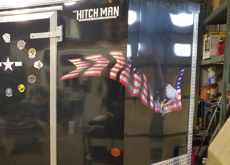 american flag eagle graphics on black trailer